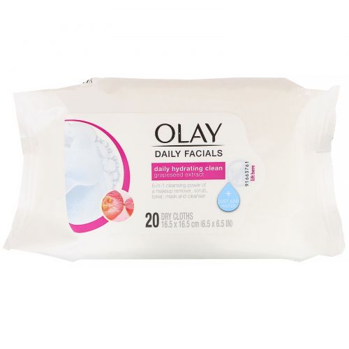 Olay, Daily Hydrating Clean, 5-in-1 Cleansing Cloth , 20 Dry Cloths