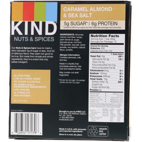 KIND Bars, Nuts & Spices, Caramel Almond & Sea Salt, 12 Bars