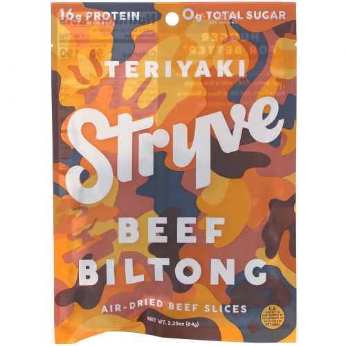 Stryve Foods, Protein Snacks Beef Biltong, Teriyaki, 2.25 oz (64 g)