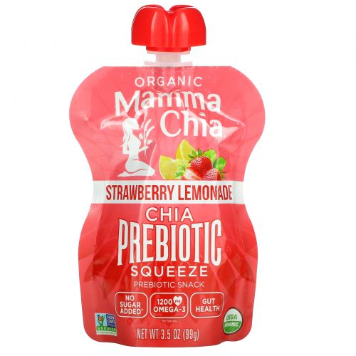 Mamma Chia, Organic Chia Prebiotic Squeeze, Strawberry Lemonade, 4 Pouches, 3.5 oz (99 g) Each