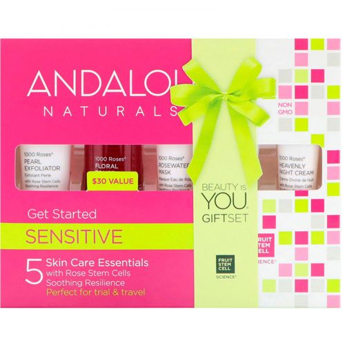 Andalou Naturals, Набор Get Started, 1000 роз, для чувствительной кожи, набор из 5 составляющих