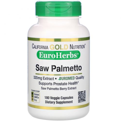 California Gold Nutrition, Saw Palmetto Extract, EuroHerbs, European Quality, 320 mg, 180 Veggie Capsules