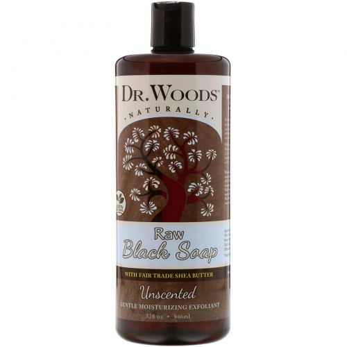 Dr. Woods, Raw Black Soap, with Fair Trade Shea Butter, Unscented, 32 fl oz (946 ml)