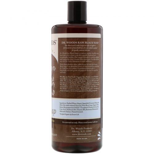 Dr. Woods, Raw Black Soap, with Fair Trade Shea Butter, Unscented, 32 fl oz (946 ml)