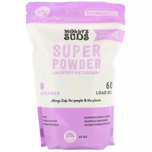 Molly's Suds, Super Powder, стиральный порошок, лаванда, 60 загрузок, 1,7 кг