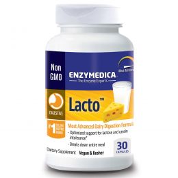 Enzymedica, Lacto, самая лучшая формула для усвоения молочных продуктов, 30 капсул