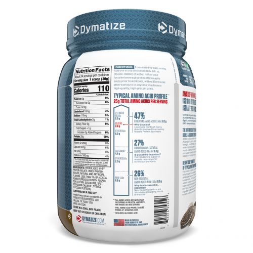 Dymatize Nutrition, ISO 100 Hydrolyzed 100% Whey Protein Isolate, Cookies & Cream, 25.6 oz (725 g)