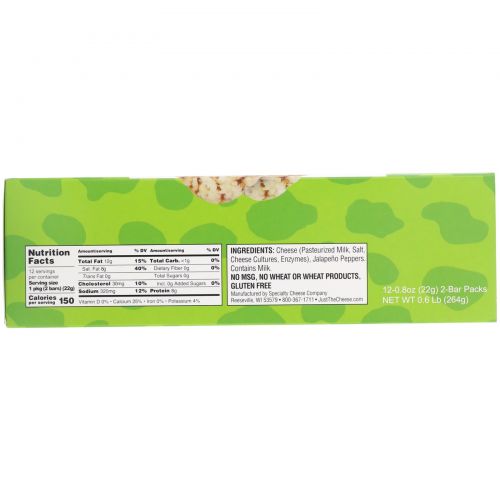 Just The Cheese, Jalapeno Bars, 12 Bars, 0.8 oz (22 g)