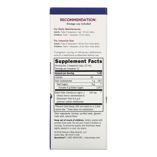 Nature's Way, Sambucus, Чёрная бузина, оригинальный сироп, 120 мл
