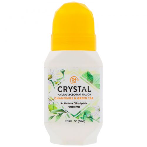 Crystal Body Deodorant, Crystal Essence, Минеральный шариковый дезодорант, ромашка и зеленый чай, 2.25 жидких унций (66 мл)