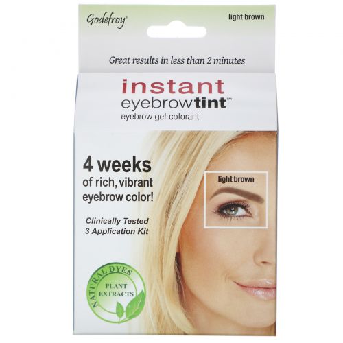 Godefroy, Instant Eyebrow Tint, Permanent Eyebrow Tint Kit, Light Brown, 3 Application Kit
