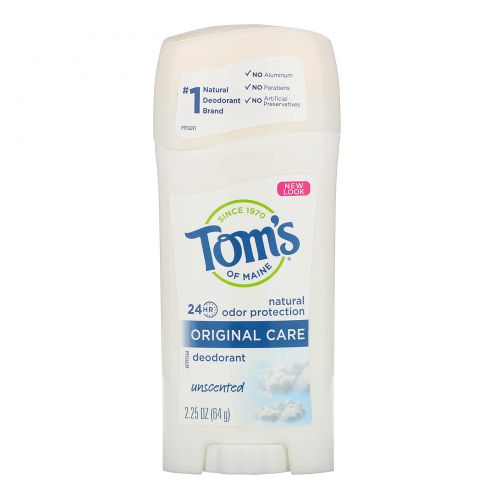 Tom's of Maine, Оригинальный, неароматизированный дезодорант, 2,25 унции (64 г)