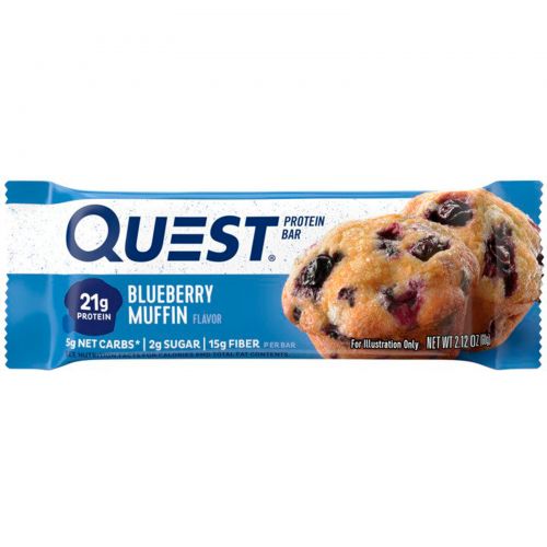 Quest Nutrition, QuestBar, Protein Bar, Blueberry Muffin, 12 Bars, 2.1 oz (60 g) Each