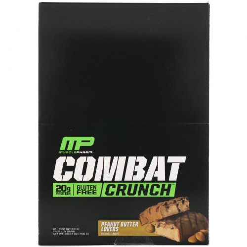 MusclePharm, Combat Crunch, для любителей арахисового масла, 12 батончиков, по 2,22 унции (63 г) каждый