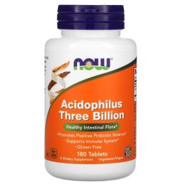 Now Foods, Acidophilus Three Billion, стабилизированный, 180 таблеток
