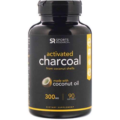 Sports Research, Activated Charcoal with Extra Virgin Organic Coconut Oil, 90 Count