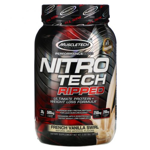 Muscletech, Nitrotech, Ripped, Ultimate Protein + Weight Loss Formula, French Vanilla Swirl, 2.00 lbs (907 g)