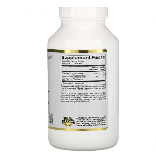 California Gold Nutrition, Коэнзим Q10 класса USP с экстрактом BioPerine, 100 мг, 360 растительных капсул