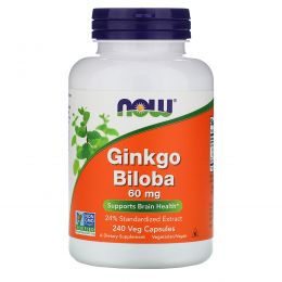 Now Foods, Гинкго Билоба, 60 мг, 240 вегетарианских капсул