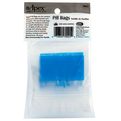 Apex, Мешочки для медикаментов, 50 мешочков с возможностью повторного закрывания