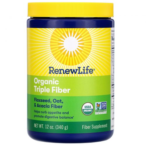 Renew Life, Organic Triple Fiber, 12 унций (340 г)