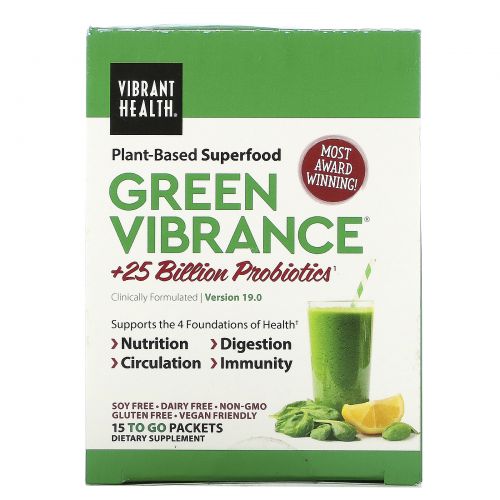 Vibrant Health, Green Vibrance +25 млрд пробиотиков, версия 14.1, 15 пакетов 6,4 унц. (181,5 г)