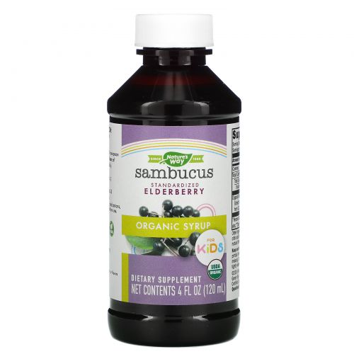 Nature's Way, Organic Sambucus для детей, из стандартизованный бузины, вкус ягод, 4 жидких унций (120 мл)