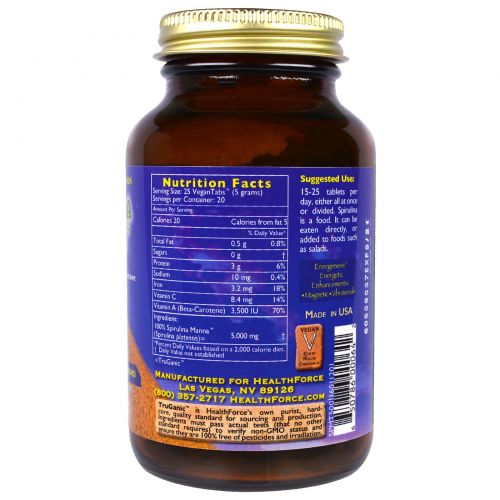 HealthForce Nutritionals, Спирулина манна 500 вегетарианских таблеток