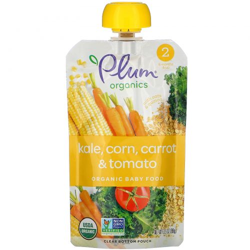 Plum Organics, Organic Baby Food, 6 Months & Up, Kale, Corn, Carrot & Tomato, 6 Pouches, 3.5 oz (99 g) Each