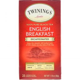 Twinings, Классический чай, English Breakfast, декофеинизированный, 25 чайных пакетиков, 1,76 унций (50 г)