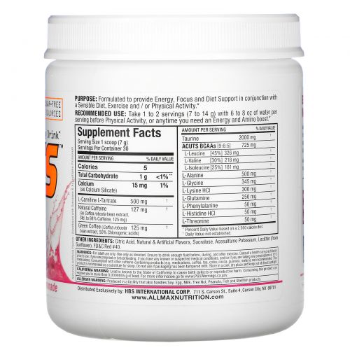 ALLMAX Nutrition, AMINOCUTS, Weight Loss BCAA+EAA, Taurine, CLA, Green Coffee, Pink Lemonade, 7.4 oz (210 g)