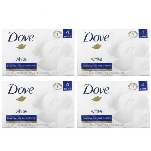 Dove, Косметическое мыло «Белое», 4 шт. по 113 г