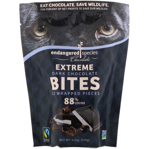 Endangered Species Chocolate, Chocolate Bites, Темный Шоколад, 4,2 унции (119 г)