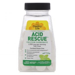 Country Life, Acid Rescue, Calcium Carbonate, Mint Flavor, 1,000 mg, 60 Chewable Tablets