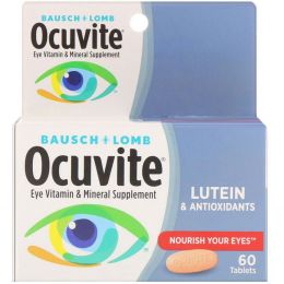 Bausch & Lomb Ocuvite, С лютеином, Витаминная и минеральная добавка для глаз, 60 таблеток