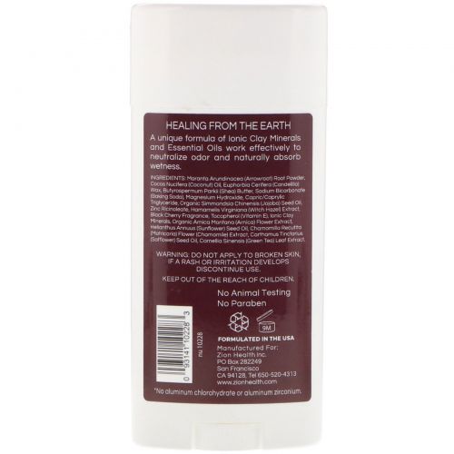 Zion Health, Эффективный, Дезодорант ClayDry, черная вишня, 2,8 унц. (80 г)