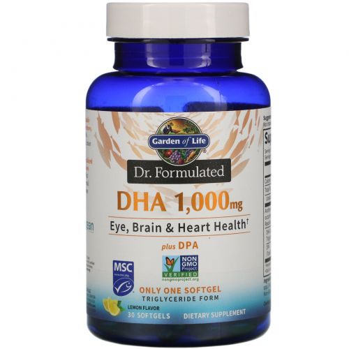 Garden of Life, Dr. Formulated, DHA,  Lemon, 1,000 mg, 30 Softgels