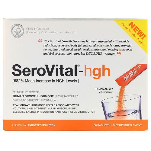 SeroVital, HGH, быстрорастворимый порошок, «Тропическое ассорти», 30 пакетиков по 4 г