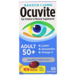 Bausch & Lomb Ocuvite, Витаминная и минеральная добавка для глаз для взрослых от 50 лет, 50 мягких желатиновых капсул