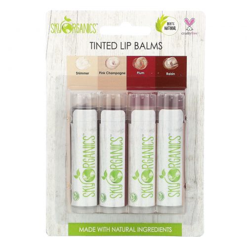 Sky Organics, Tinted Lip Balms, 4 Pack Set, 0.15 oz (4.25 g) Each