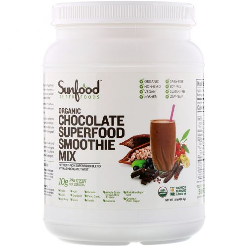 Sunfood, Organic Superfood Smoothie Mix, Chocolate, 1.1 lb (498.9 g)