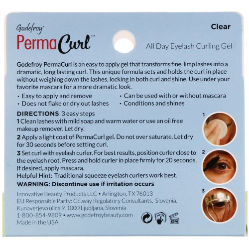 Godefroy, PermaCurl, All Day Eyelash Curling Gel, Clear, 0.10 fl oz (3 ml)