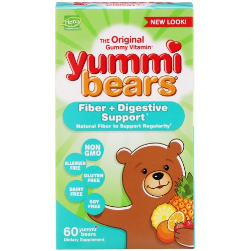 Hero Nutritional Products, Yummi Bears, клетчатка, со вкусами натуральных фруктов, 60 жевательных медвежат