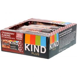 KIND Bars, Kind Plus, батончики с клюквой, миндалем и антиоксидантами, 12 батончиков по 1,4 унции (40 г) каждый