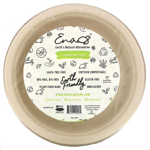 Earth's Natural Alternative, 7' Compostable Plates, 50 Pack