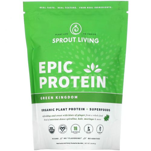 Sprout Living, Растительный протеин Epic Protein, Green Kingdom, 1 фунт (454 г)