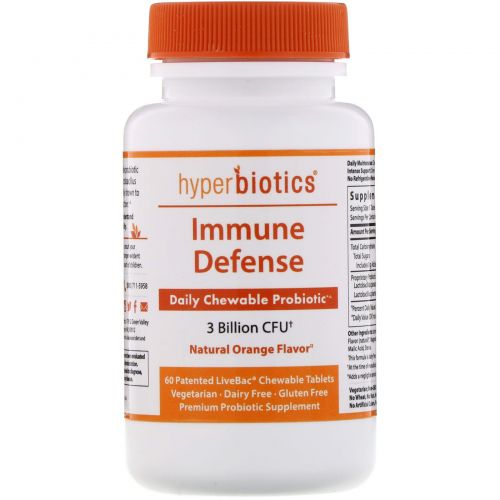 Hyperbiotics, Immune Defense, 3 Billion CFU, Natural Orange, 60 Chewable Tablets