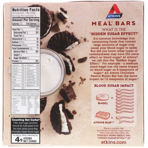 Atkins, Батончики со вкусом печенья со сливками, 5 шт. , 1,7 унции ( 48 г) каждый