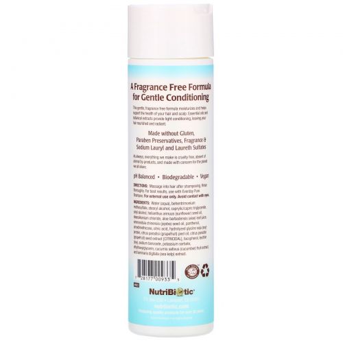 NutriBiotic, Everyday Pure Conditioner, Fragrance Free, 10 fl oz (296 ml)