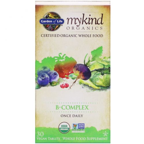 Garden of Life, mykind Organics, B-комплекс, 30 веганских таблеток